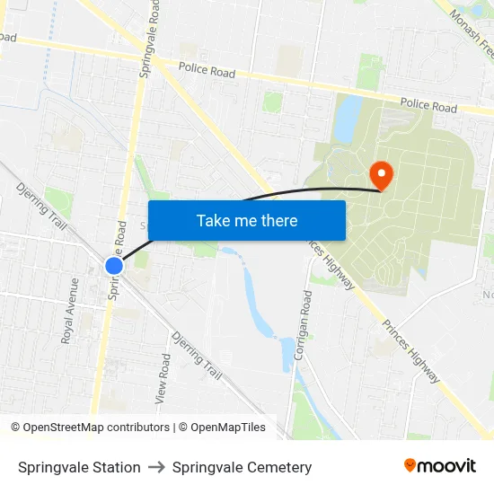 Springvale Station to Springvale Cemetery map