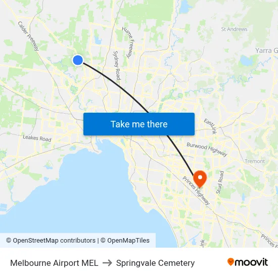 Melbourne Airport MEL to Springvale Cemetery map