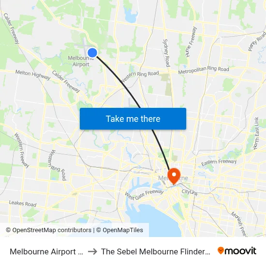 Melbourne Airport MEL to The Sebel Melbourne Flinders Lane map