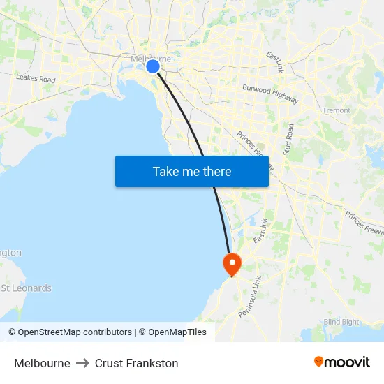 Melbourne to Crust Frankston map