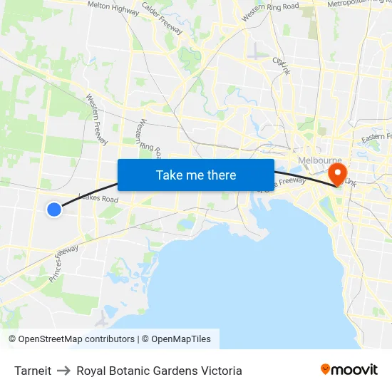 Tarneit to Royal Botanic Gardens Victoria map