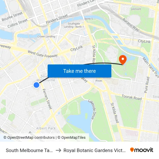 South Melbourne Tarot to Royal Botanic Gardens Victoria map
