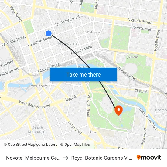 Novotel Melbourne Central to Royal Botanic Gardens Victoria map