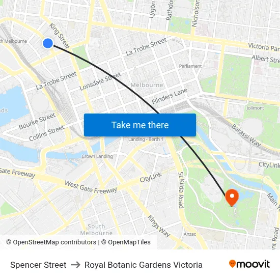 Spencer Street to Royal Botanic Gardens Victoria map