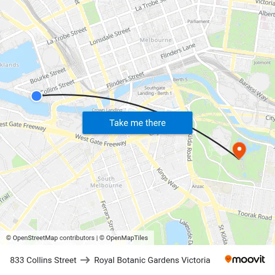 833 Collins Street to Royal Botanic Gardens Victoria map