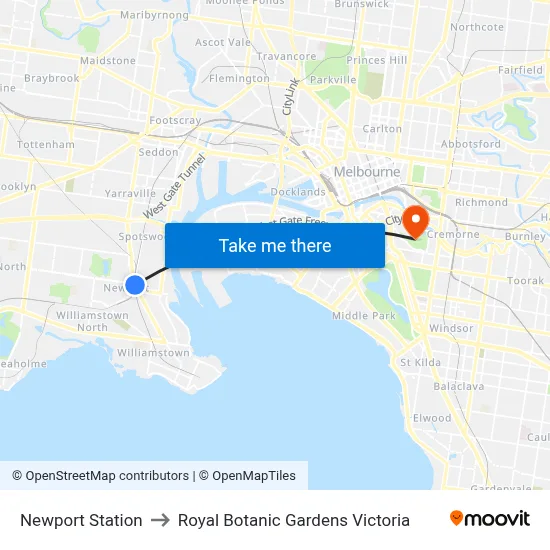 Newport Station to Royal Botanic Gardens Victoria map