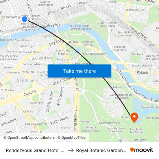 Rendezvous Grand Hotel Melbourne to Royal Botanic Gardens Victoria map