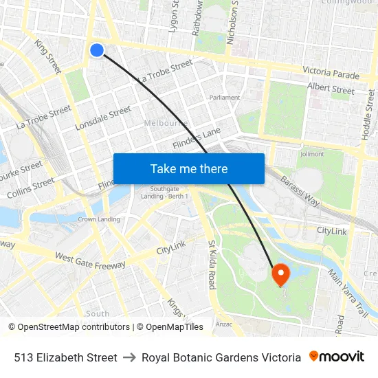 513 Elizabeth Street to Royal Botanic Gardens Victoria map
