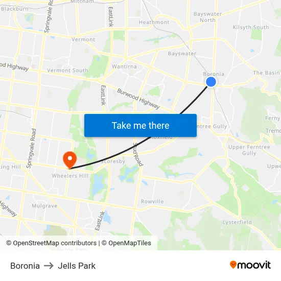 Boronia to Jells Park map