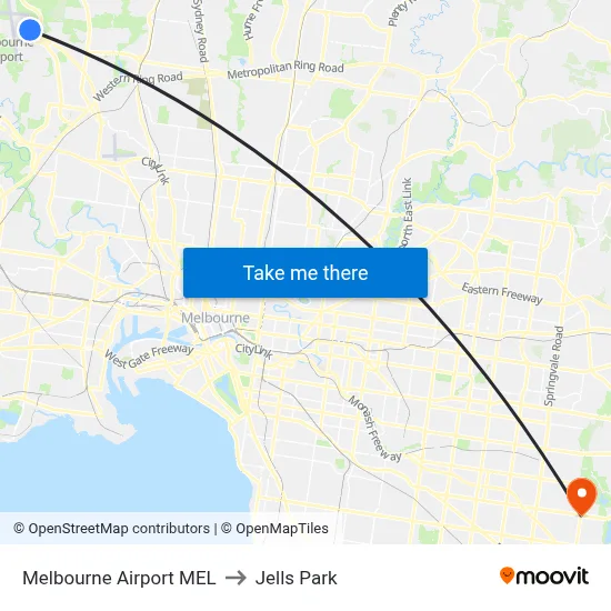 Melbourne Airport MEL to Jells Park map