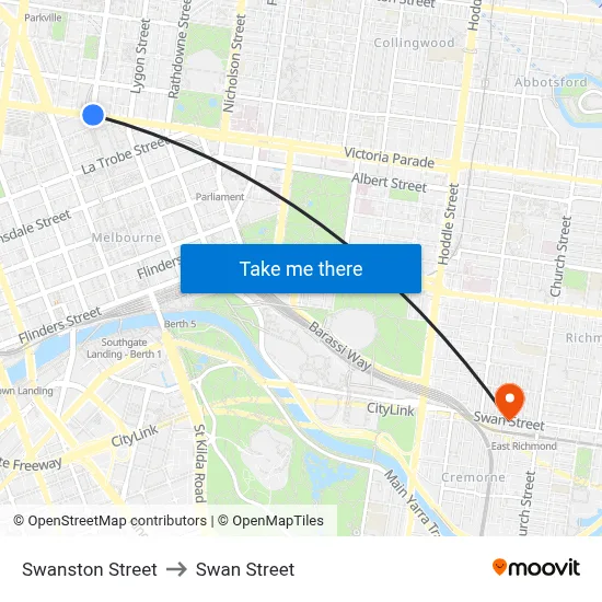 Swanston Street to Swan Street map