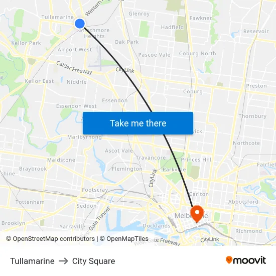 Tullamarine to City Square map