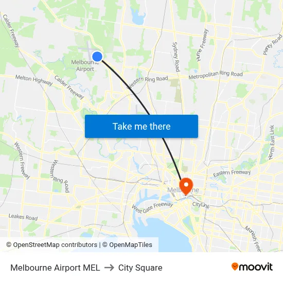 Melbourne Airport MEL to City Square map