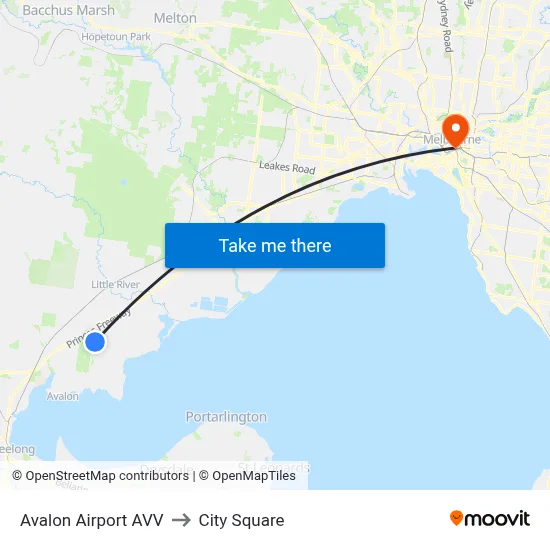 Avalon Airport AVV to City Square map