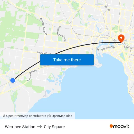 Werribee Station to City Square map