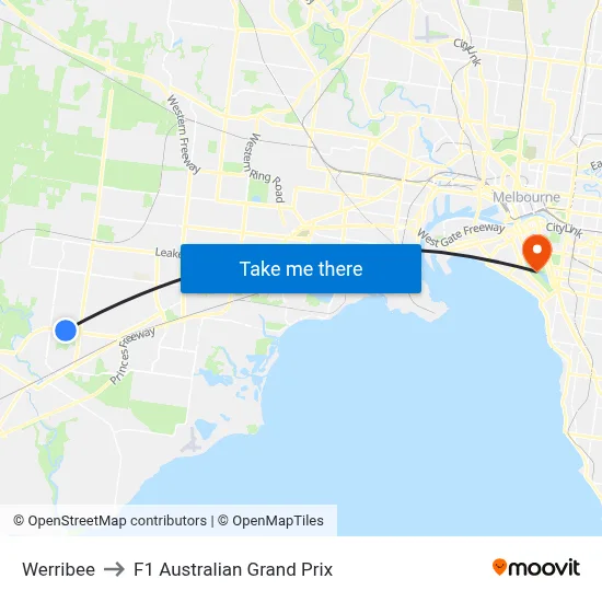 Werribee to F1 Australian Grand Prix map