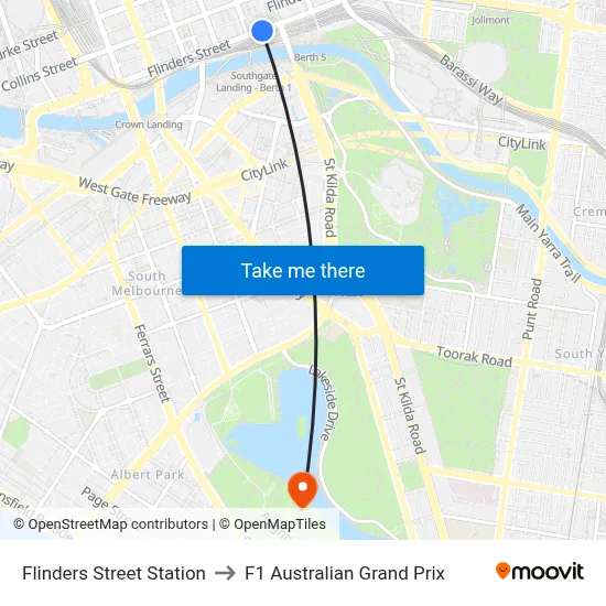 Flinders Street Station to F1 Australian Grand Prix map