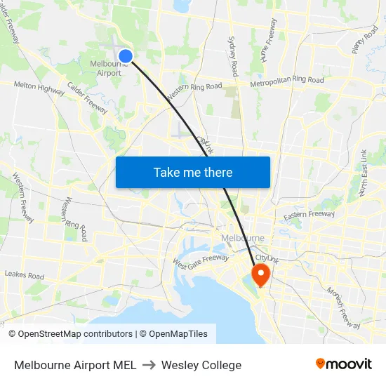 Melbourne Airport MEL to Wesley College map