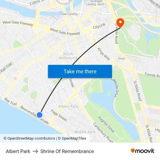 Albert Park to Shrine Of Remembrance map