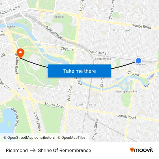 Richmond to Shrine Of Remembrance map