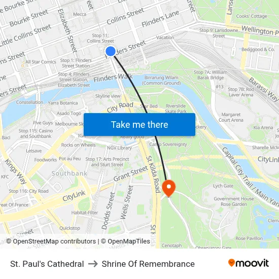 St. Paul's Cathedral to Shrine Of Remembrance map