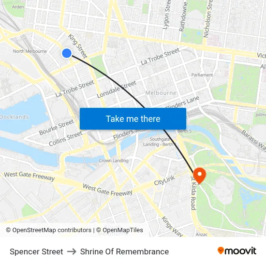 Spencer Street to Shrine Of Remembrance map
