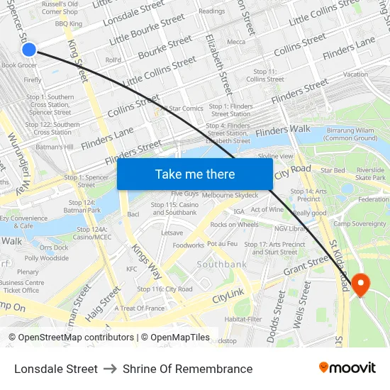 Lonsdale Street to Shrine Of Remembrance map