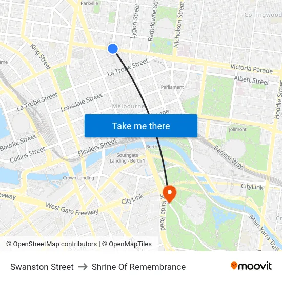 Swanston Street to Shrine Of Remembrance map