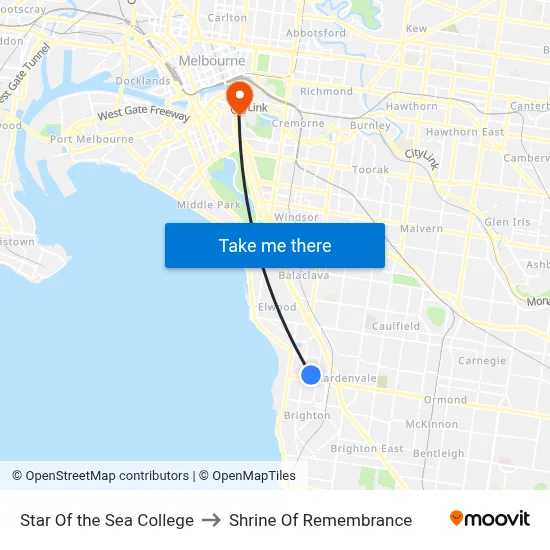 Star Of the Sea College to Shrine Of Remembrance map