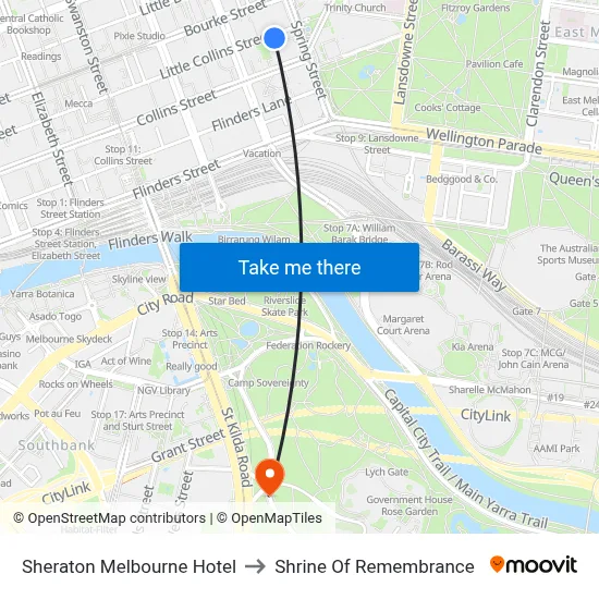 Sheraton Melbourne Hotel to Shrine Of Remembrance map