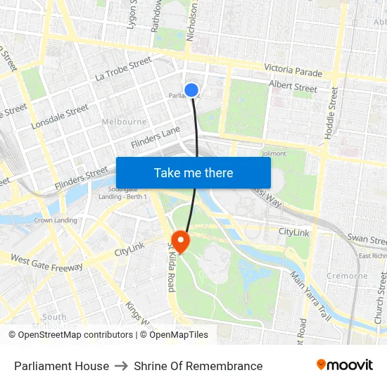 Parliament House to Shrine Of Remembrance map