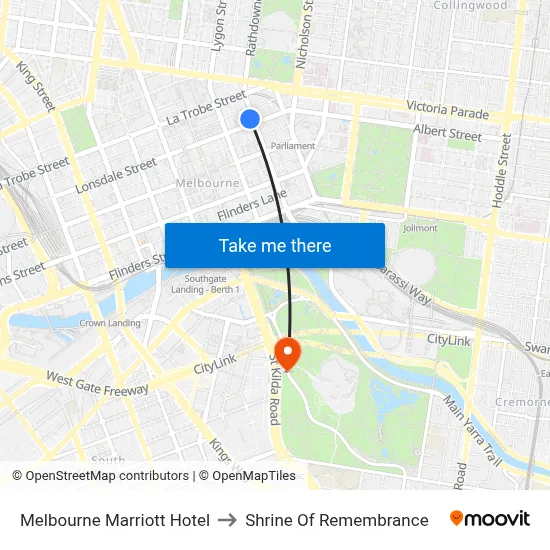 Melbourne Marriott Hotel to Shrine Of Remembrance map