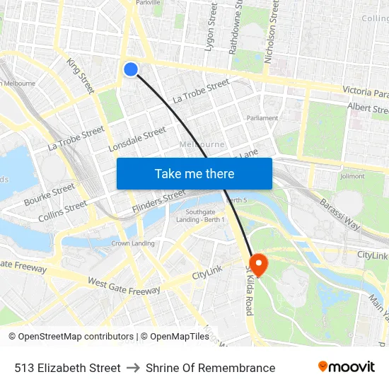 513 Elizabeth Street to Shrine Of Remembrance map