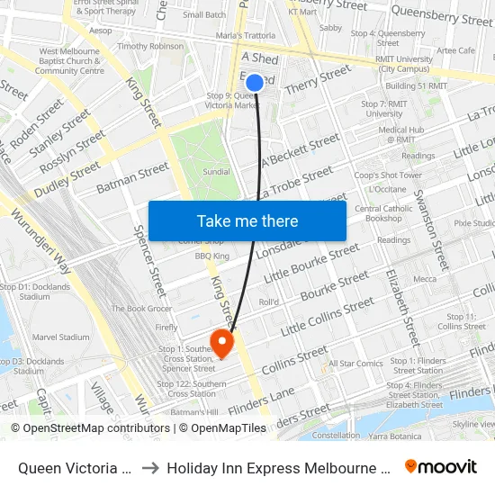 Queen Victoria Market to Holiday Inn Express Melbourne Little Collins map
