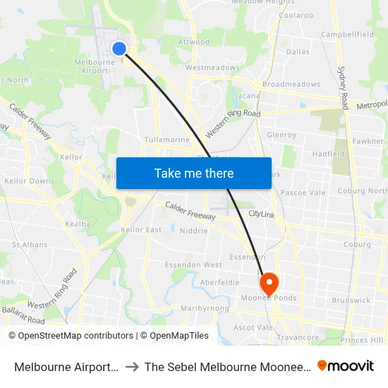 Melbourne Airport MEL to The Sebel Melbourne Moonee Ponds map