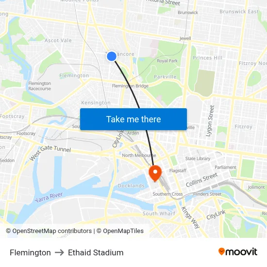 Flemington to Ethaid Stadium map