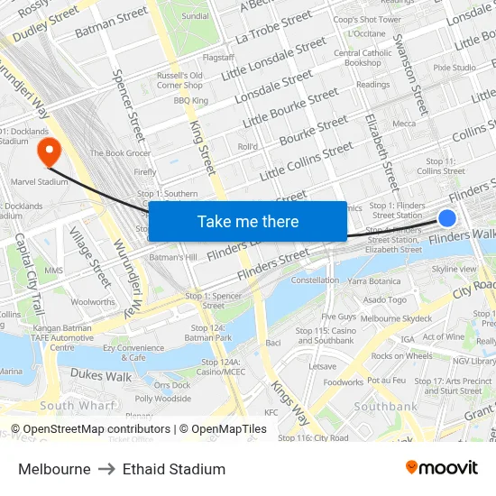 Melbourne to Ethaid Stadium map