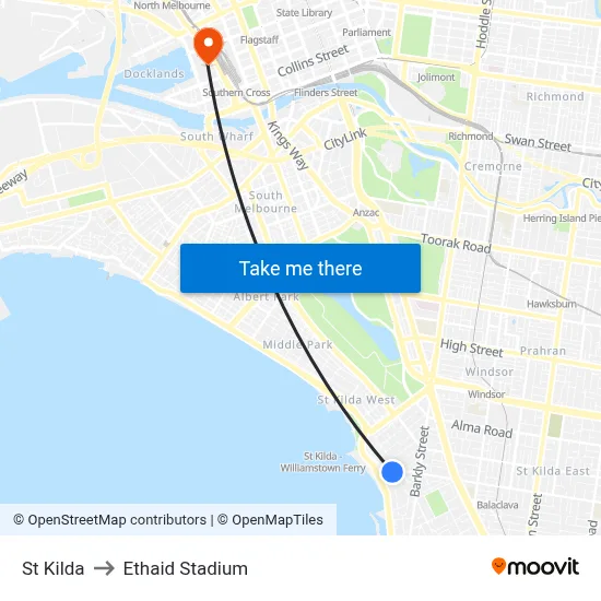St Kilda to Ethaid Stadium map