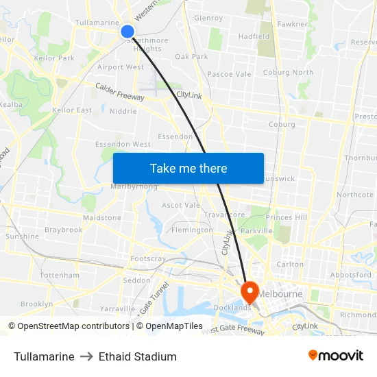 Tullamarine to Ethaid Stadium map