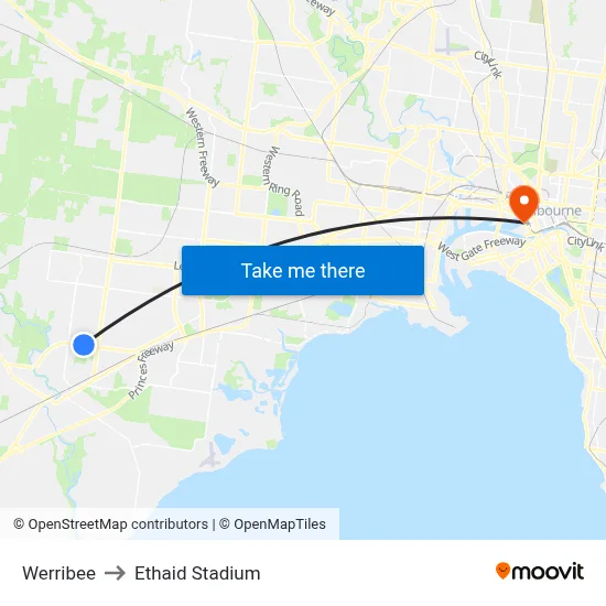 Werribee to Ethaid Stadium map