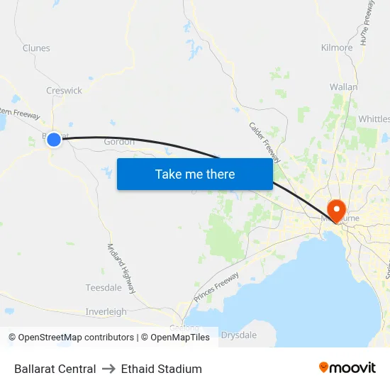 Ballarat Central to Ethaid Stadium map