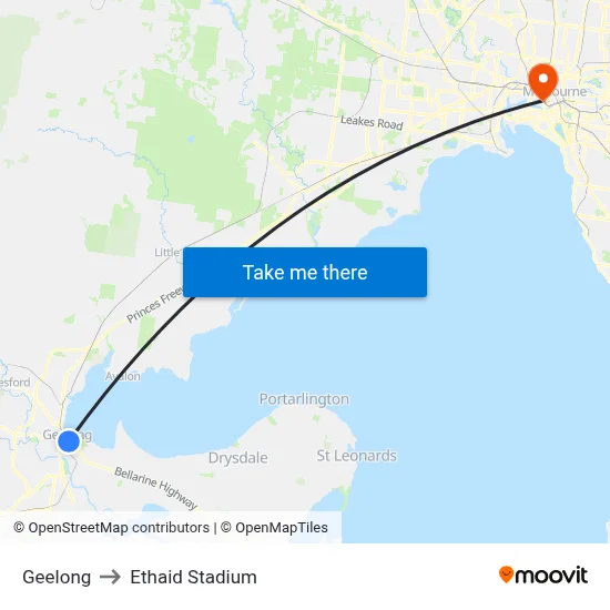 Geelong to Ethaid Stadium map