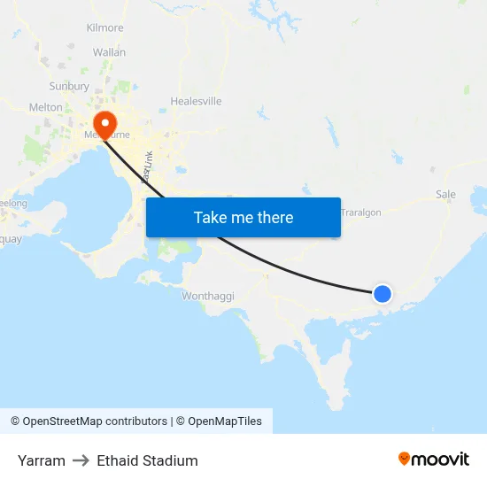 Yarram to Ethaid Stadium map