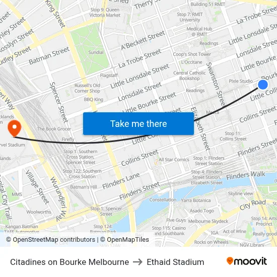 Citadines on Bourke Melbourne to Ethaid Stadium map