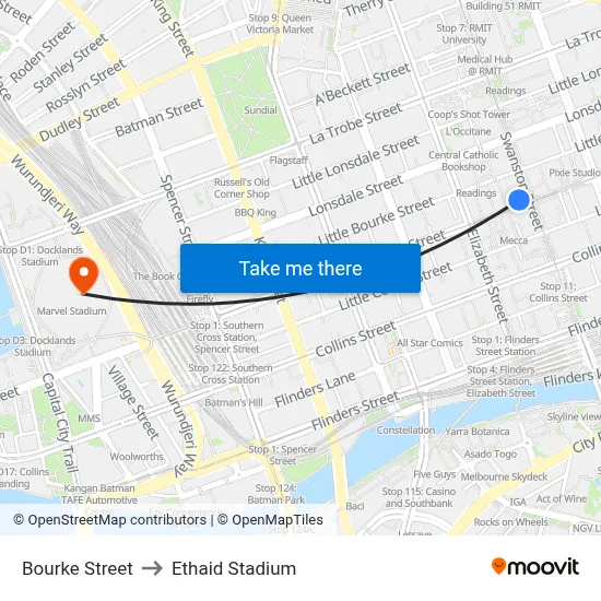 Bourke Street to Ethaid Stadium map