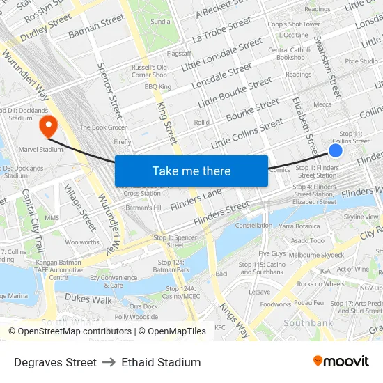 Degraves Street to Ethaid Stadium map