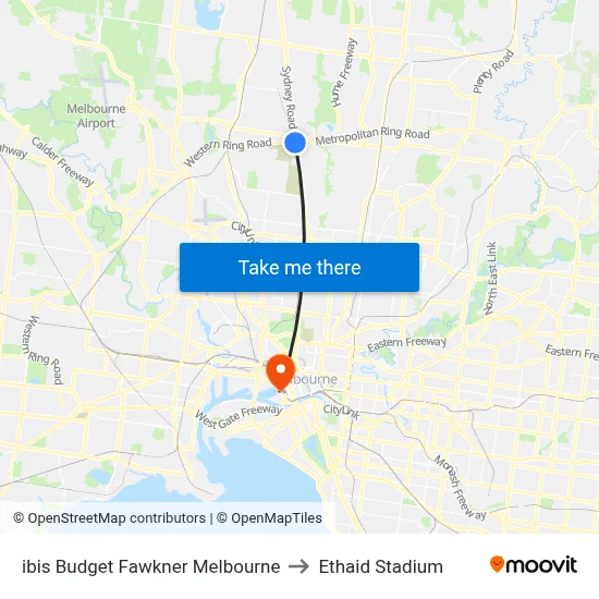 ibis Budget Fawkner Melbourne to Ethaid Stadium map