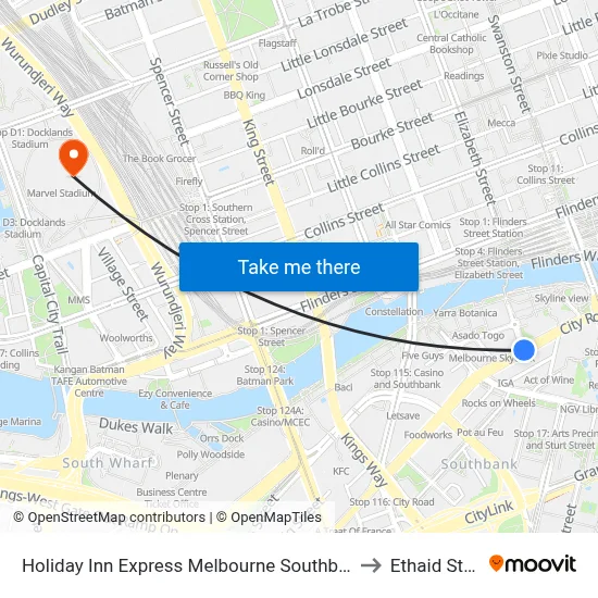 Holiday Inn Express Melbourne Southbank an IHG Hotel to Ethaid Stadium map