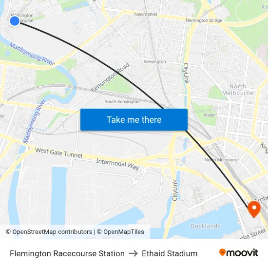 Flemington Racecourse Station to Ethaid Stadium map