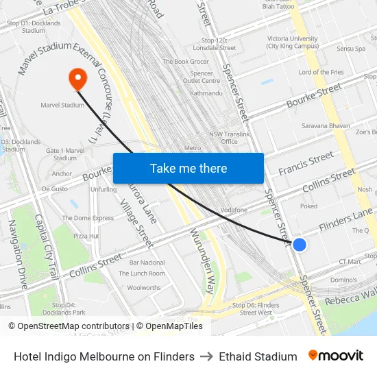 Hotel Indigo Melbourne on Flinders to Ethaid Stadium map